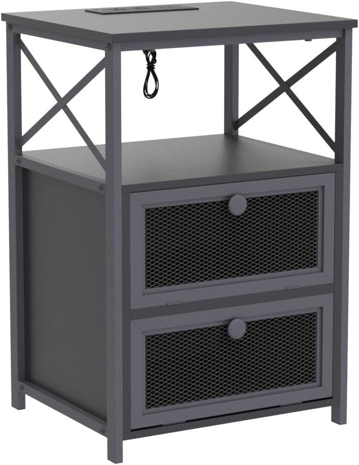 Black End Table with USB Ports and Outlets