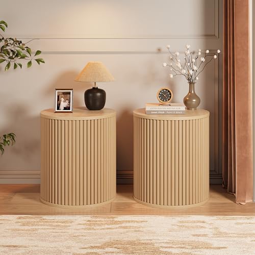 Fluted Round Side Table with Storage