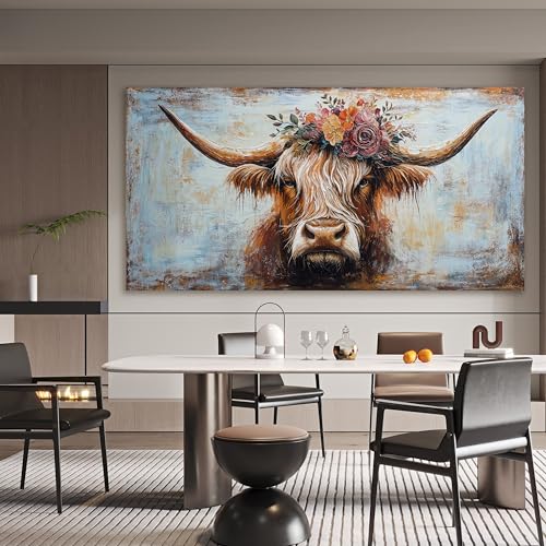 Canvas Wall Art Decor Oversized Wall Art Picutures for Living Room Highland Cow Wall Art Prints Large Vintage Wall Art Decor Canvas Art Wall Decor Artwork for Walls Home Bedroom Office Decorations 39" X 78"