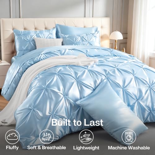 Satin Queen Comforter Set Light Blue
