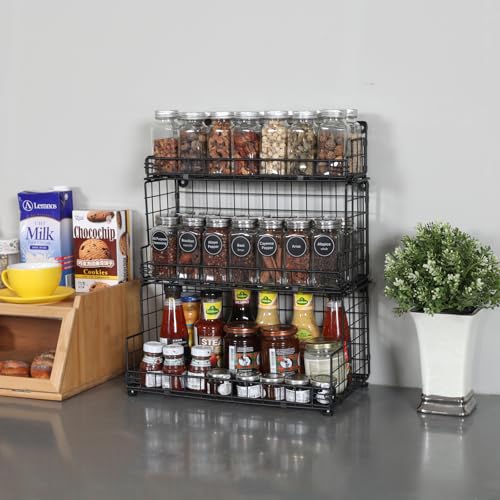 Stackable Wire Basket 3 Tier Countertop& Wall Mounted Metal Storage Basket for Kitchen Pantry Cabinet