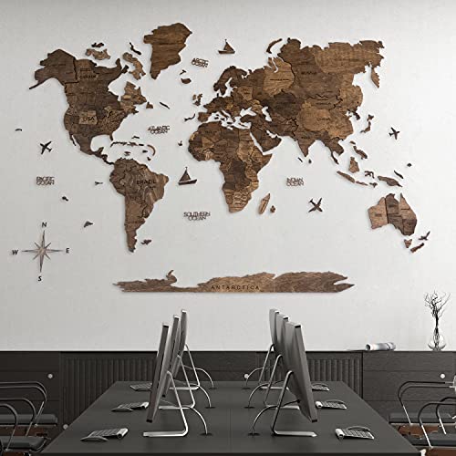 Handmade 3D Wood World Map Wall Art Large Wall Decor Track Your World Travels