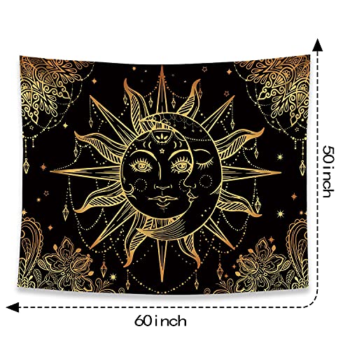Hippie Sun and Moon Tapestry Bohemian Tapestry Aesthetic Cute Tapestries for Bedroom and Living Room Decor Sun 50×60 Inches