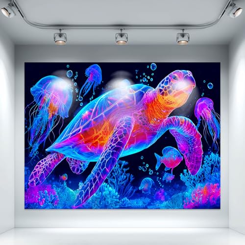 Blacklight Tapestry Turtle Ocean Room Wall Art 78 x 59 Inch