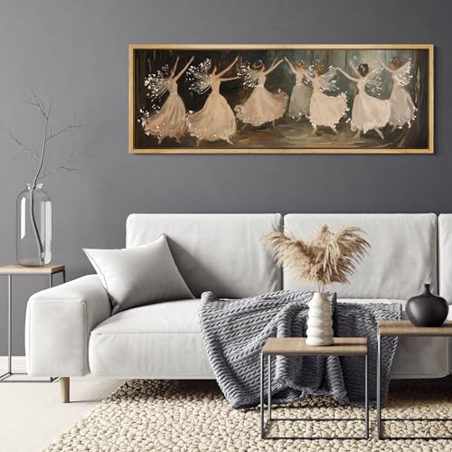 Large Framed Canvas Print Wall Art Ballet Dancers in Motion Romantic Impressionist Dance Scene Illustrations Decorative Colorful Multicolor for Bedroom