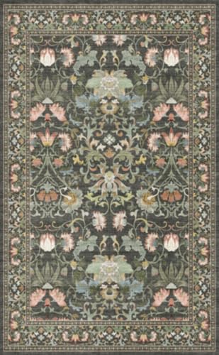 HAOYUNLAI Washable 7x7 Square Floral Living Room Area Rug Non