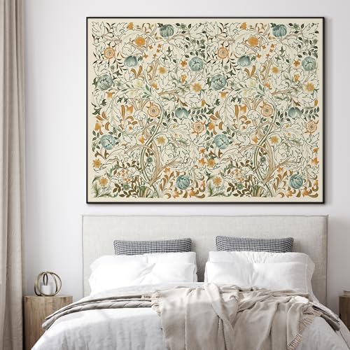 60"x72" Extra Large Framed Wall Art Vintage Botanical Floral with Golden and Teal Leaves