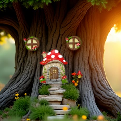 Garden Tree Decoration Outdoor Wall Decoration Fairy Mushroom Door and Window Tree Hugger