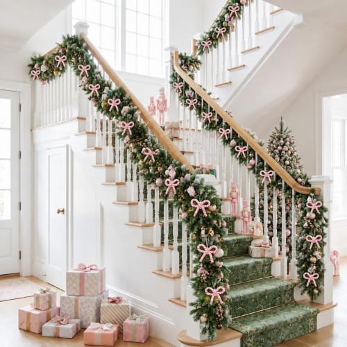 32 Pcs Pink White Bow Candy Cane Hanging Ornaments Christmas Tree Decor (32 Count)