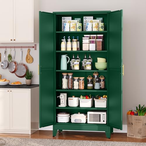 Metal Pantry Cabinet with 2 Doors and 5 Adjustable Shelves