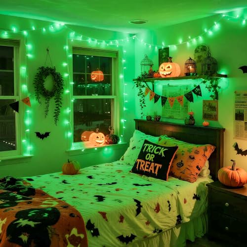 33ft 100 LED Green Battery Operated Lights for Halloween Decor (100 Count)