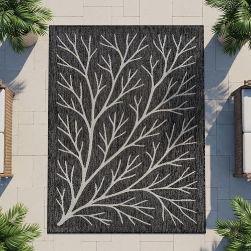 Washable Indoor Outdoor Rug 6x9 Modern Area Rugs Branch Pattern Non Shedding Waterproof Easy Clean Patio Deck Porch Living Room Bedroom Garden RV (54 Sq Ft)