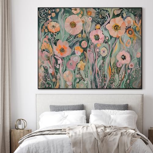 60"x72" Extra Large Framed Wall Art Whimsical Garden Bloom