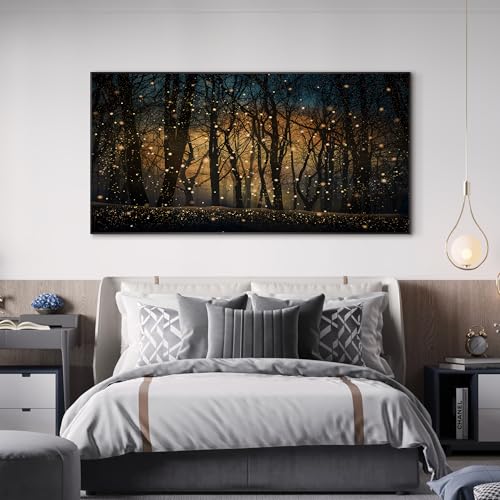 24"x46" Extra Large Framed Wall Art Magical Firefly Night Forest
