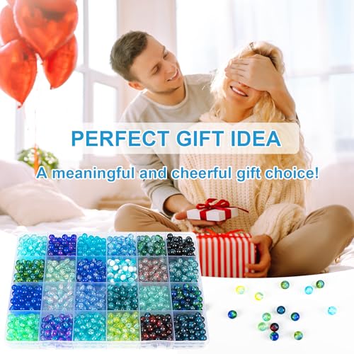 About 1200pcs 6mm Crack Glass Beads Oceanic Blue Bracelet Making Kit (1200 Count)