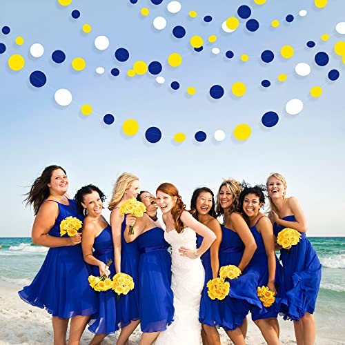 46Ft Navy Blue and Yellow Circle Dots Garland Royal Blue Yellow White Hanging Paper Polka Dot Streamer for Graduation Birthday Wedding Bridal Shower Nautical Ahoy Achor Party Decorations Supplies