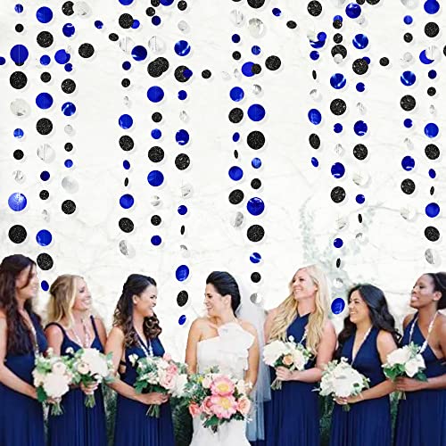 46Ft Navy Blue Black Silver Circle Dots Garland Royal Blue Black Polka Dots Streamer for Birthday Graduations Wedding Bridal Shower Nautical Ahoy Achor Pirate Themed Party Decorations Supplies