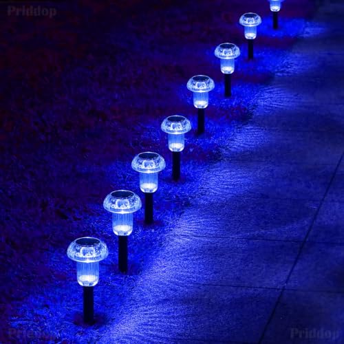 Solar Garden Lights Outdoor Waterproof 8 Pack Blue LED Mushroom (8 Count)