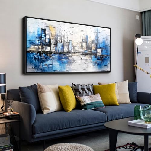 Black Framed Canvas Wall Art For Living Room Large Wall Decor For Office Bedroom Decorations Blue Landscape Pictures Abstraction Paintings Artwork Aesthetic Mural Home Decor 30x60 In