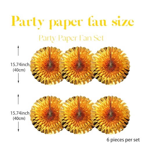 Golden Party Decorations 16inch Gold Hanging Paper Fans Set DIY 6Pcs