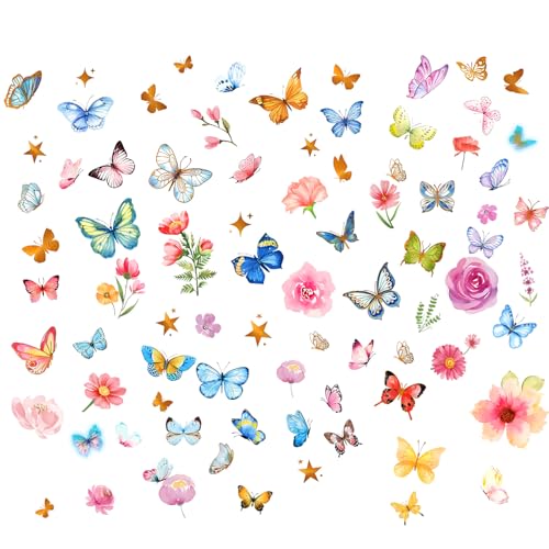 Glow in The Dark Butterfly Flower Wall Decals Glowing Luminous (4 Count)