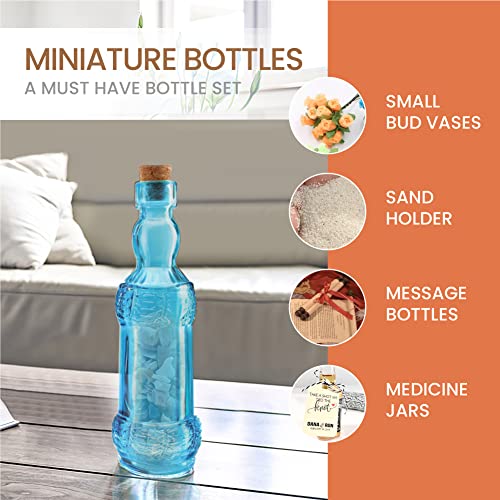 Small Blue Vintage Glass Bottles with Corks (12 Count)