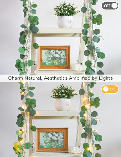 33FT 100LED Eucalyptus Garland Vines with Lights Plug in Clear Wire