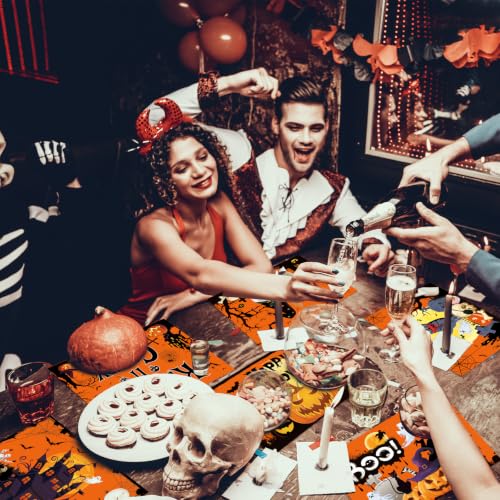 Halloween Plastic Placemats Set of 6 Orange Table mats 17×13×0.04in (6 Count)