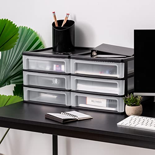 2-Pack, 3-Drawer Medium Plastic Stacking Desktop Organizer, Black (2 Count)
