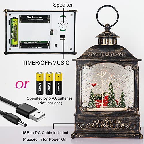 Christmas Car Snow Globe Lantern Water Swirling Glitter with Timer