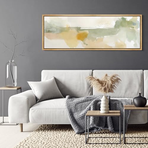 Large Framed Canvas Print Wall Art Serene Watercolor Landscape in Green and Yellow Tones Antique Retro Fine Art Illustrations Decorative Colorful for Bedroom