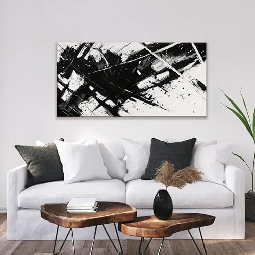Abstract Wall Art For Living Room Black And White Wall Art 24 × 48 Inch