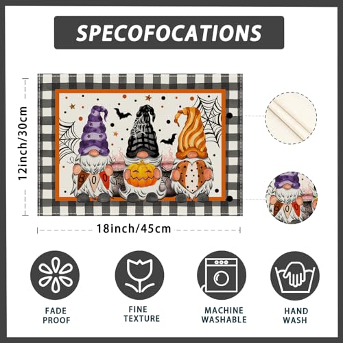 Halloween Gnome Placemats Set of 6 Table Decor12x18 Inch (6 Count)
