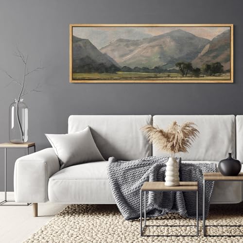 Large Framed Canvas Print Wall Art Pastoral Beauty Classic Mountainous Landscape Illustrations Antique Retro Fine Art Illustrations Decorative Colorful for Bedroom
