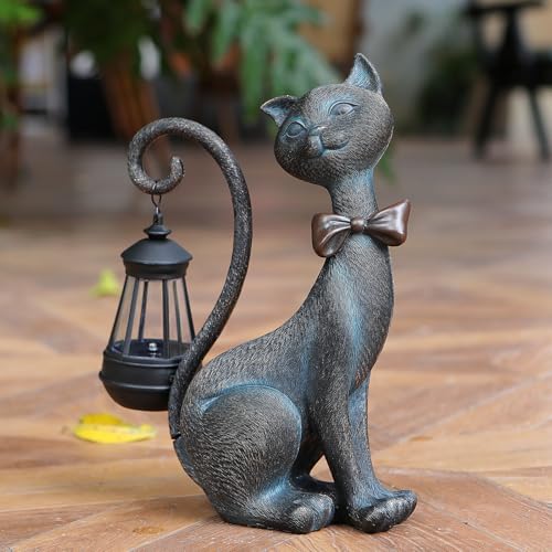 Cat Outdoor Statues with Solar Garden Light