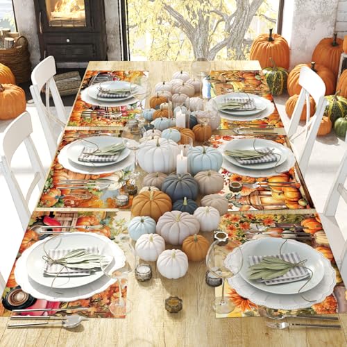 Fall Placemats Set of 6 Thanksgiving Pumpkin Plastic Table Mat 17×13×0.04in (6 Count)