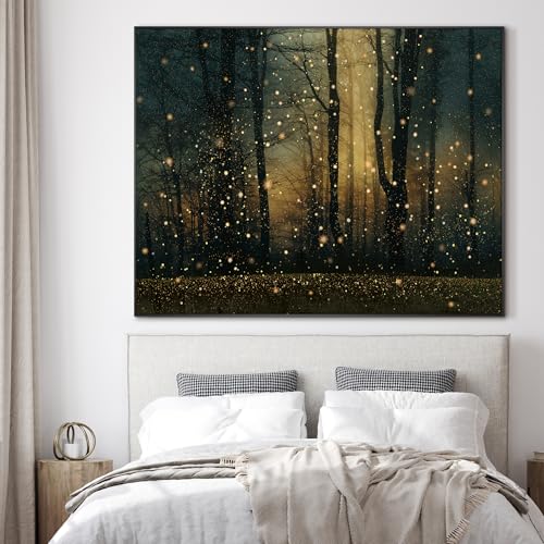 46"x60" Extra Large Framed Wall Art Magical Firefly Forest at Twilight