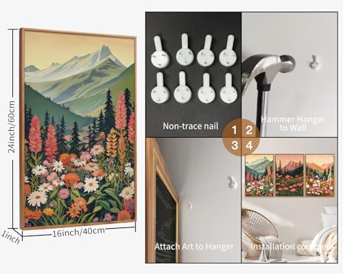 Large Boho Mountain Framed Canvas Wall Art Set of 3 (3 Count)