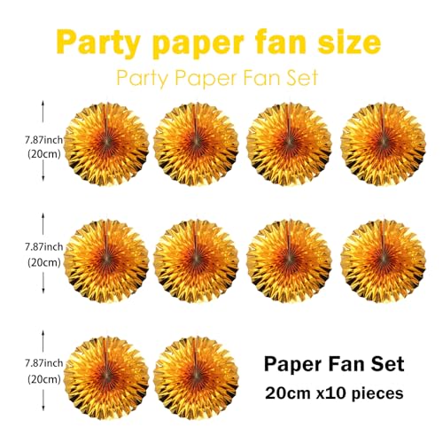 Golden Party Decorations Gold Hanging Decorations Round Paper Fans Set 8in (30 Count)