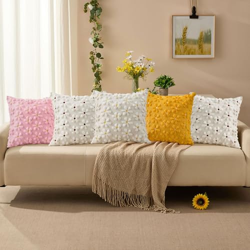 Spring Summer Pillow Covers 20x20 inch Set of 2 Pink Daisy (2 Count)