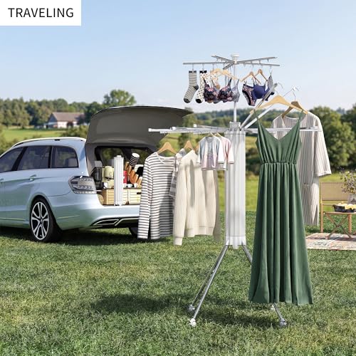 Foldable Clothes Drying Rack Aluminum 4 Legs 16 Rods Double Layer