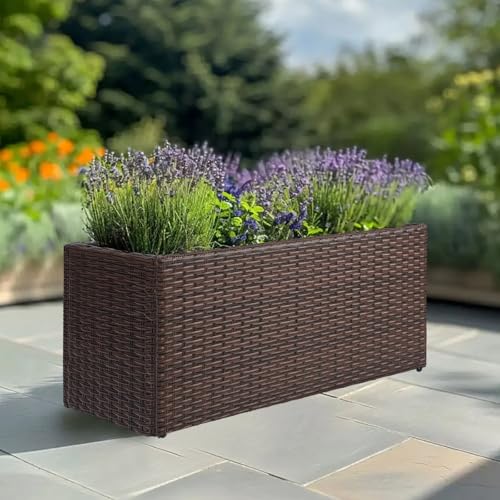 Large Rectangular Block Planter Box Handmade Wicker Tall Planters for Outdoor Plants with Removable Liners Modern Planter for Indoor Outdoor Patio Deck