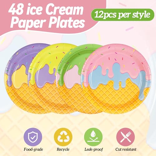 48PCS Ice Cream 7inch Paper Plates (48 Count)