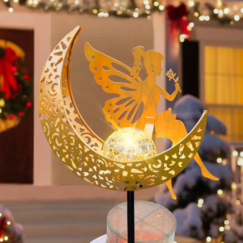 Fairy Moon Solar Lights Outdoor Garden Gifts for Mom Yard Decorations Stakes Lights