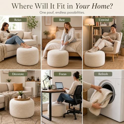 Round Pouf Ottoman Foot Rest 20 X 15