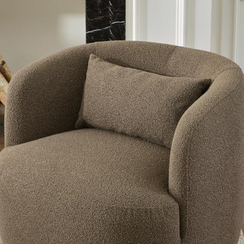 34" W Boucle Swivel Barrel Chair with Toss Pillow