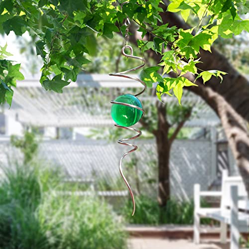 Wind Spinner Tail Gazing Ball Spiral Decorative Wind Spinners Sun Catcher 11inch Tail and 2 inch Glass Orb. Indoor Outdoor Garden Decoration Wind Spinner Stabilizer