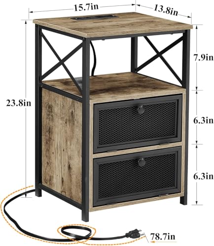 Dust Grey End Table with USB Ports and Outlets