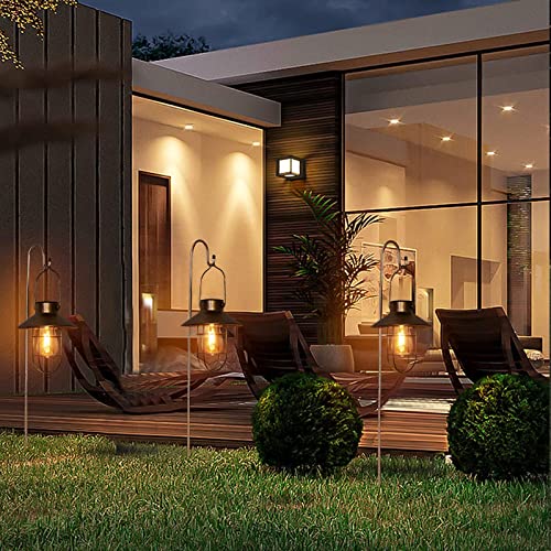 Solar Lanterns Outdoor Metal Solar Powered Hanging Lights Waterproof for Wall Yard Garden Patio Garage Balcony Porch Fence Decor
