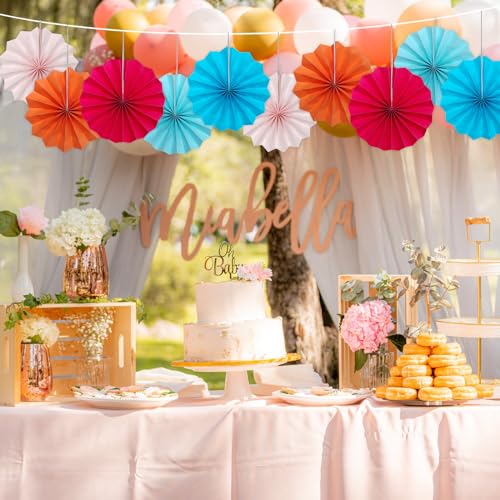 Pink Birthday Decorations DIY Pink Paper Fans Set Hanging Decoration 12in (30 Count)